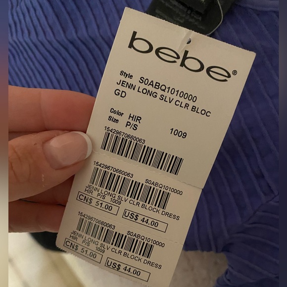 Bebe Jenn Long Sleeve Color Block Dress - One shoulder - Picture 2 of 4